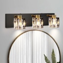 Modern Crystal Vanity Lights,3 Light Bathroom Vanity Light fixtures,Black and Gold Bathroom Lights Over Mirror,Wall Sconces Light for Bathroom,Hallway Bedside Stairway