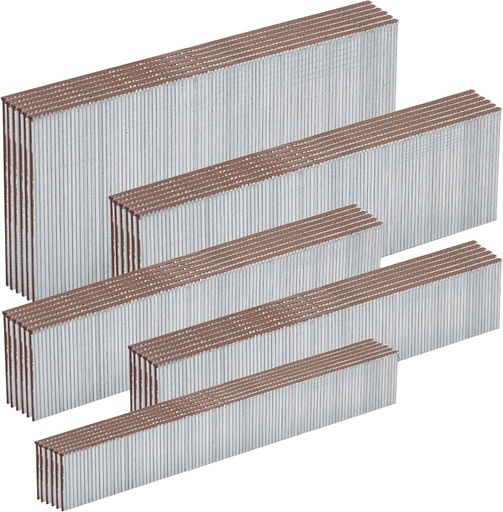 [BRSRA23YPIGRGDTH] 18 Gauge Galvanized Brad Nails Brown T-head 5 Sizes 1500-Pack (5/8"+3/4"+1"+1-1/4"+2"),300 per size, Assorted Size Project Pack, for Pneumatic, Electric 18GA Brad Nailer Gun