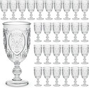48 Pcs Plastic Goblets 7.5oz Vintage Goblet Plastic Wine Glasses Colored Retro Embossed Water Goblets for Wine Bar Juice Baby Shower Wedding Reception Grand Event Party (Clear)