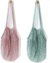 2Pcs Portable Reusable Mesh Cotton Net String Bag Organizer Shopping Tote Handbag Fruit Storage Shopper NEW (green,purple)