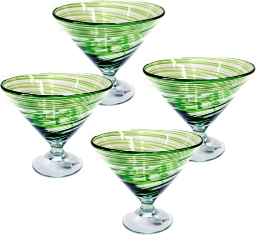 [BRSREAT3DFYRMHLO] Martini glasses - Mexican hand blown glass, set of 4, Green swirl