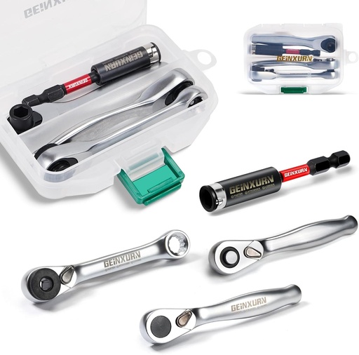 [BRSRAHQ6AAHQOHQZ] Mini Ratchet Wrench& Bit Holder Set 4 Pcs, 1/4" Drive Ratchet Handle Wrench, 72-T Quick-Release Reversible Socket Wrench, Impact Extension Bit Holder with Case