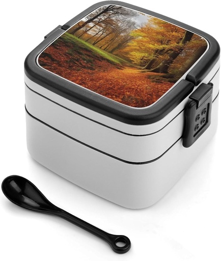 [BRSRAZT4BYCRMCA2] Autumn Bento Box Adult Lunch Box All-in-One Lunch Containers with Removable Compartments Double Layer Bento Lunch Box with Spoon And Handle Stackable Lunchbox