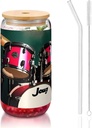 Jazz Drum print Drinking Glasses With Lids And Glass Straw-16oz Can Shaped Glass Cups,Beer Glasses