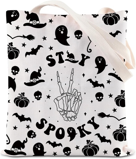 [BRSROFQBOYMAKD3L] KUIYAI Spooky Season Shoulder Bag Halloween Party Tote Bag Horror Skeleton Bat Pumpkin Handbag