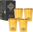 Indian Art Villa Brass Hammered Design Glass, Drinkware, 5 Oz, Gold,Serveware & Drinkware, Decorative Gift Item,Set of 4