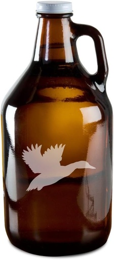 [BRSWIAQKBIORS2Q3] Flying Duck Hunting Hand-Made Etched Glass Beer Growler 64 oz