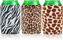 Carol Velvet Neoprene Beer Soda Can Cooler Sleeves, Cold Beverages Bottle Insulated Cover for BBQ, Bachelor, Wedding Party, 3-Pack (Cheetah, Giraffe, Zebra)