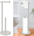 Toilet Paper Holder Stand, Rustproof Modern Free Standing Bathroom Tissue Holder Storage for 4 Rolls, Stainless Steel Anti-Slip Base with Reserve, Brushed Nickel, YOFOVI