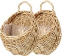 Ciieeo 2pcs Woven Hanging Wall Baskets Rattan Plant Holders Rustic Storage for Indoor Flowers Kitchen Decor and Home Organization