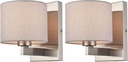 SAMTEEN Modern Wall Sconces Set of Two Brushed Nickel Sconces Wall Lighting 1-Light Drum Wall Sconce Fabric Shade Wall Lamps for Bedroom Hallway Living Room Bathroom