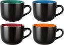 GBhome Jumbo Soup Mugs with Handles, 24 Oz Large Coffee Mugs Set of 4, Ceramic Soup bowls for Soup Cereal Snacks Salad Noodles Cups, Microwave safe - Matte Black, Colorful Inside