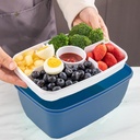 Large Salad Bento Box, Lunch Salad Box, 5 Compartment Tray, 2pcs 3-oz Sauce Cups, 68 oz (Blue)