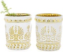 Sungmor Vintage Embossed Drinking Glasses Set of 2 - White & Gold Tumbler Glasses, 10 oz Decorative Cups for Cocktails, Water or Juice - Antique Baroque Style Glassware