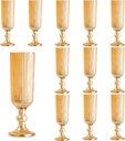 XKXKKE 12 Pcs Glass Champagne Flutes, Reusable Fancy Crystal Clear Champagne Glasses, 5 oz Colored Glass Elegant Party Drinking Cocktail Wine Glasses Wedding Birthday Bar Goblets Amber Set of 12