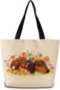 Floral Dachshund Tote Bag Reusable Grocery Bags Aesthetic Shopping Shoulder Handbag with Interior Zipper Pocket Stylish Floral Dachshund Present for Dog Lovers Women