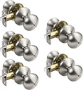 KNOBWELL Brushed Nickel Interior Door Knobs, Keyless Privacy Door Knob for Bedroom Bathroom, Stainless Steel Indoor Door Knobset, Flat Ball Shape, 5 Pack