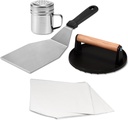 EWFEN Smash Burger Kit, Cast Iron Press, Spatula, Seasoning Shaker and Patty Papers, Flat Top Griddle Grill Cooking, Outdoor Barbecues