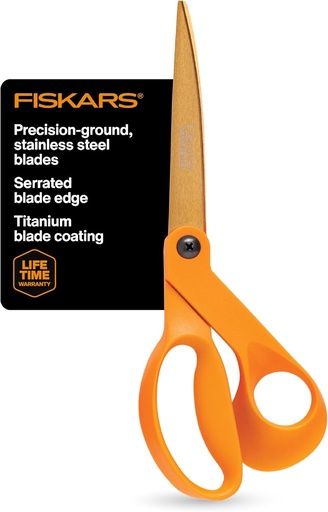 [BRSWIYQ7DIDB2CTY] Fiskars Titanium Shop Shears, Stainless Steel Precision-ground Scissors for All Purposes, Yard and Garden Tool, 9 in, Orange