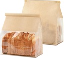 50 PCS Paper Bread Bags for Homemade Breads, 11 x 8.7 x 4.3 Inches Kraft Bakery Bags with Tin Tie Tab Lock Sourdough Bread Bags with Window Baked Foods Packaging Storage