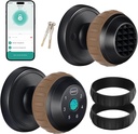 Kuelor Smart Fingerprint Door Knob with Keypad & Silicone Ring – Keyless Thumbprint Entry with App Control (Brown & Black) for Bedroom, Office, Airbnb, Rental House