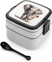 Elephant Bento Box, Reusable Double Layer Lunch Box with Handle & Dividers, 1000ml Leakproof Lunch Container for Office, Picnic, Travel