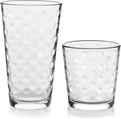 [BRSWGZ32DIIBUETF] Libbey Awa Tumbler and Rock Glasses Drinking Set, Elegant Polka Dot Drinking Glasses Set of 16, All Purpose Glass Cups Set for Events and Everyday Use