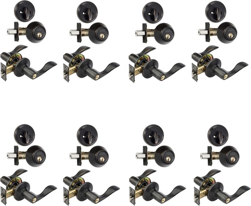 [BRSWGAD6OV7AGFLZ] Dynasty Hardware CP-HER-12P, Heritage Front Door Entry Lever Lockset and Single Cylinder Deadbolt Combination Set, Aged Oil Rubbed (8 Pack) Keyed Alike