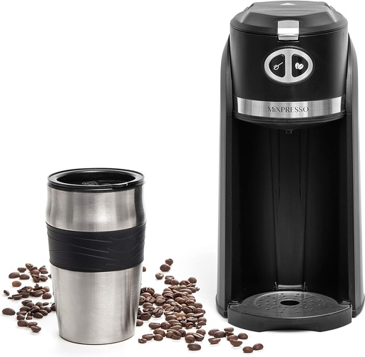 [BRSW2Y34A4NRU2AV] Mixpresso 2 in 1 Grind & Brew Automatic Personal Coffee Maker, Automatic Single Serve Coffee Maker with Grinder Built-In and 14oz Travel Mug, Auto Shut Off Function,Black Travel Coffee Maker
