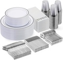 Goodluck 350 Piece Silver Dinnerware Set for 50 Guests, disposable Plastic Plates for Party, Include: 50 Dinner Plates, 50 Dessert Plates, 50 Paper Napkins, 50 Cups, 50 Silverware set