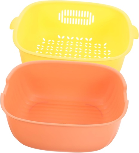 [BRSREYL6OJYQOD3B] VOSAREA 1pc Double-layer Hollow-out Drain Basket for Kitchen Creative Fruit Washing Basket Yellow Practical Sink Organizer for Fruits and Vegetables