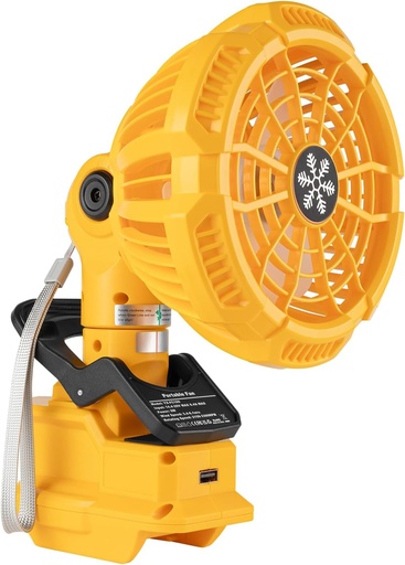 [BRSROCYCDJYWGYDP] Portable Cordless 3 speeds Fan For Dewalt 20V/60V Lithium-Ion Battery Powered, with USB Charging Port, and for Bedroom,Outdoor,Camping and Job Site(Battery not included)