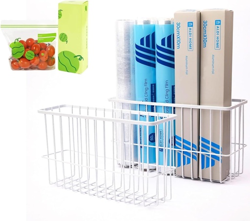 [BRSREEL2OEMGGCDU] 2 Piece Kitchen Cabinet Door Storage Box, Lid Organizers Inside Cabinet, Self Adhesive Wall Mounted Storage Box for Kitchen/Wardrobe/Bathroom, White