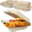 Durable, Leak-Proof Take-out Food Box, 50 Pack. Large, 9 x 9 Sturdy Plant-Based, Gluten-Free Compostable Wheatstraw Fiber Clamshell Hinged Container, Microwavable and Great for Restaurant Carryout