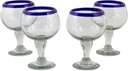 NOVICA 'Cobalt Kiss' Blown Glass Goblets (Set of 4), 7" Tall, Blue Clear