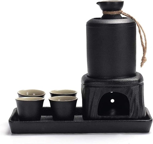 [BRSRAH3YB4GWGFLZ] Sake Set Japanese Sake Cup Set 8-Piece Sake Set with Tray and Warming, Black Ceramic Wine Glass Set, Quaint Texture Sake Set for Warm/Cold Sake Service Sake Pot Set