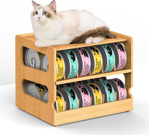 [BRSROAIZBEFQMA3L] Teamkio Can Organizer for Pantry, Bamboo Pantry Organizer, 2 Tier Stackable Can Storage Rack Ideal for 36 Human and Pet Food Cans(FIFO)