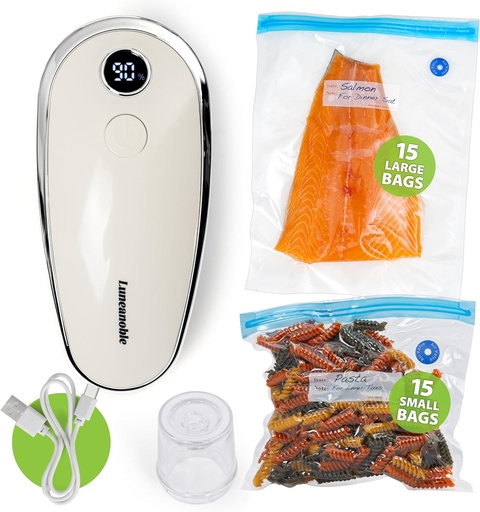 [BRSREFA5CMPGYHY4] Compact Portable Vacuum Sealer for Food, Handheld Vacuum Sealer | 30 Reusable Vacuum Bags Included | Powerful Food Saver Vacuum Sealer Machine for Fresh Meal Storage