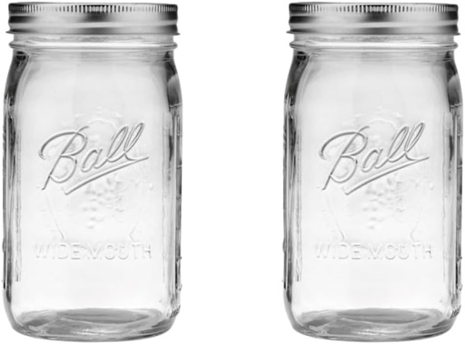 [BRSWGCYHAQBGEALH] Ball Wide Mouth Glass Mason Jars with Lids and Bands, Used for Canning, Pickling, Juice, Jam, Jelly, Quart Size 32 Ounce (Pack of 2)