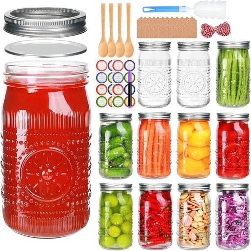 [BRSREYD5OQOWEF3O] Encheng 12 Pack 32oz Wide Mouth Mason Jars with Lids and Bands,Clear Glass Canning Jars for Fermenting,Preserving,Quart Size Large Mason Jars for Jam,Pickling,Meal Prep,DIY Crafts
