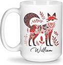 Customized Traditional Nordic Themed Coffee Mug With Fox, Personalized Name Scandinavian Lovers Mug Gift, Fox Folk Art Coffee Cup, Fox Decoration Mug Present, White Cup 15Oz
