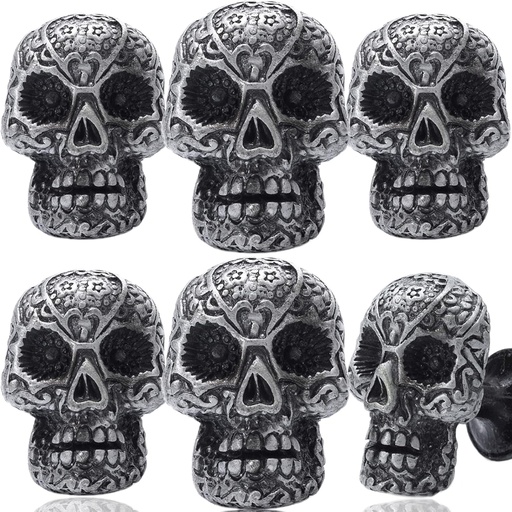 [BRSW2AYDB5YQOH3G] Cool Skull Cabinet Knobs Halloween Kitchen Drawer Pulls Antique Silver Cupboard Door Handles,1 1/2 in Single Hole Furniture Hardware for Dresser Bathroom Wardrobe Bedroom 6Pcs
