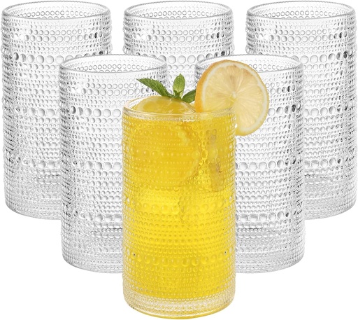 [BRSRE2YHAB4GYYDV] Vintage Hobnail Drinking Glasses Set of 6, 16 oz Large Capacity Embossed Clear Tumblers, Highball Glasses for Water, Cocktail, Beer, Whiskey, Kitchen & Bar Use