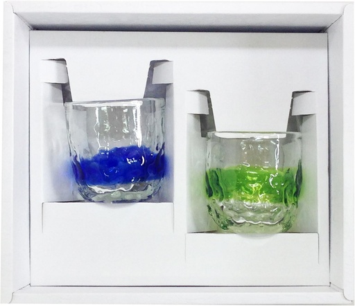 [BRSWIGYBCV4WO3A3] Set of 2 Scalloped Glasses (Blue and Green) [Give Okinawa Traditional Crafts with Appreciation]