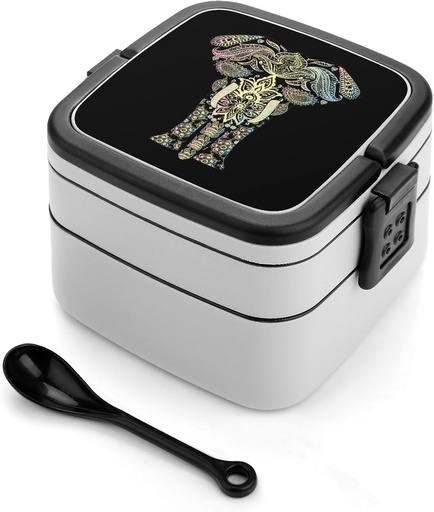 [BRSRACQPO4JRMFLK] Pastel Floral Elephant Portable Bento Box with Handle 2 Compartment Leak-Proof Stackable Lunch Box for Work Picnic Camping