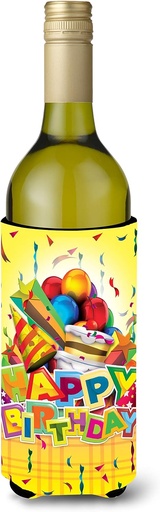 [BRSWKGLZDMMGC3L4] Caroline's Treasures APH8873LITERK Happy Birthday Party Wine Bottle Hugger Bottle Cooler Sleeve Hugger Machine Washable Collapsible Insulator Beverage Insulated Holder