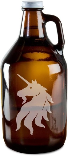[BRSWIAQKBEAQOALK] Unicorn Sigil Hand-Made Etched Glass Beer Growler 64 oz