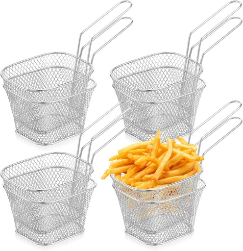 [BRSREEA6PIMB6AI4] 8 Pcs Mini Square Fry Basket Bulk Stainless Steel French Fry Holder Food Baskets for Serving Fryer Container with Handle Reusable Small Deep Fryer Holder for Home Kitchen Decor (Silver)