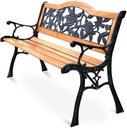 HAPPYGRILL Outdoor Garden Bench, Patio Park Bench with Cast Iron & Hardwood Structure, 50" Porch Loveseat Outdoor Furniture Path Chair