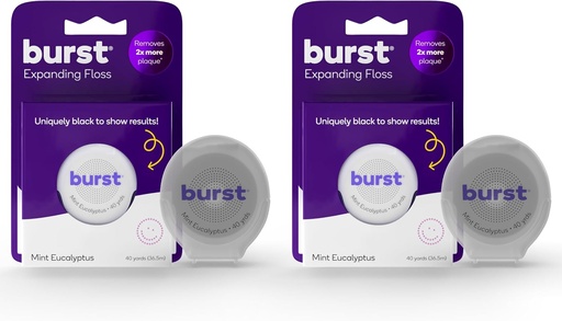 [BRSROAYNOQFRGYDP] Burst Expanding Dental Floss (Mint Eucalyptus/80 Yards) | Stain Absorbing & Woven Tooth Floss with Xylitol Coating to Fight Cavities | Vegan | Paraben Free Expanding Floss